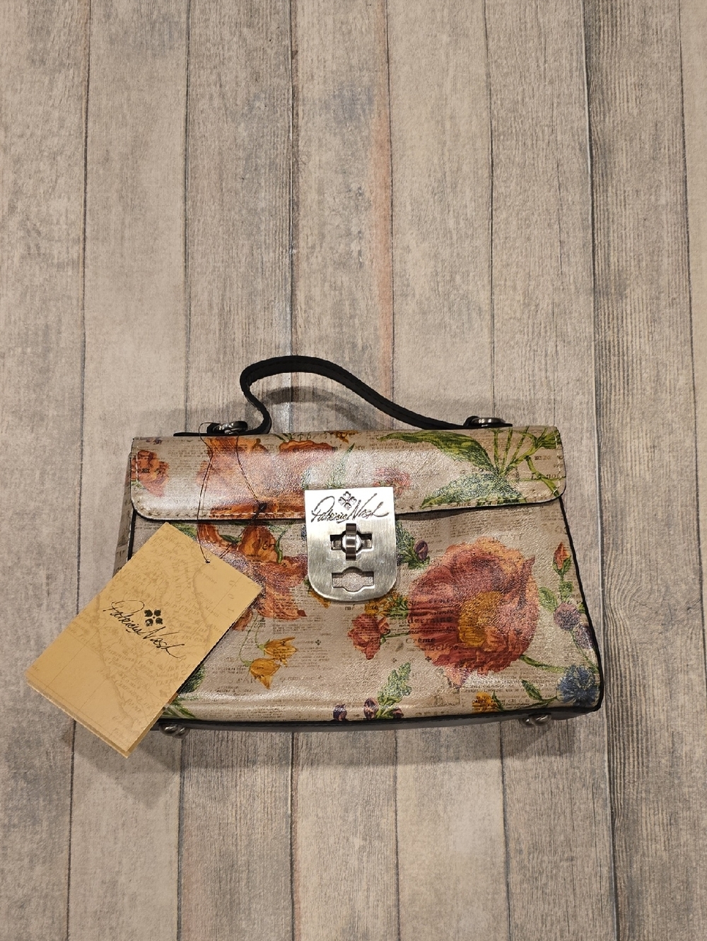 Patricia Nash Parisian Newspaper Floral Leather Satchel Carisbrooke